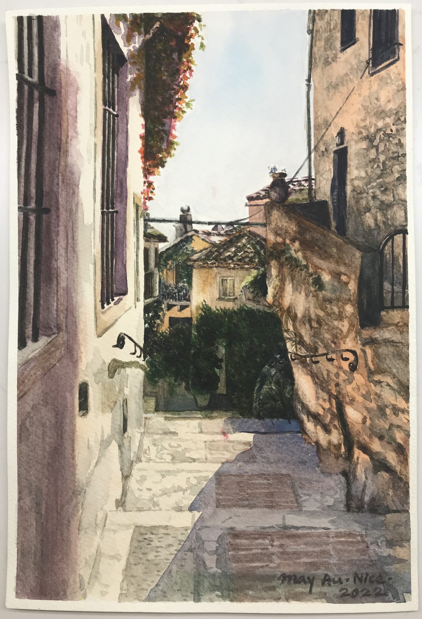 May Au's watercolor of an alley in Nice, France.