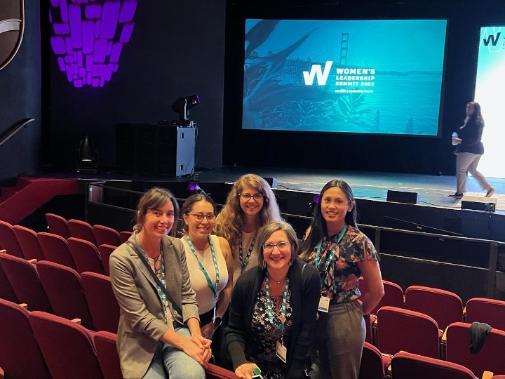 Jennifer Sobieraj Sanin, Elisa Zenk, Stephanie Hollar, Mariah Kiersey, and Amanda Lunger at the 2022 AIA Women’s Leadership Summit. 