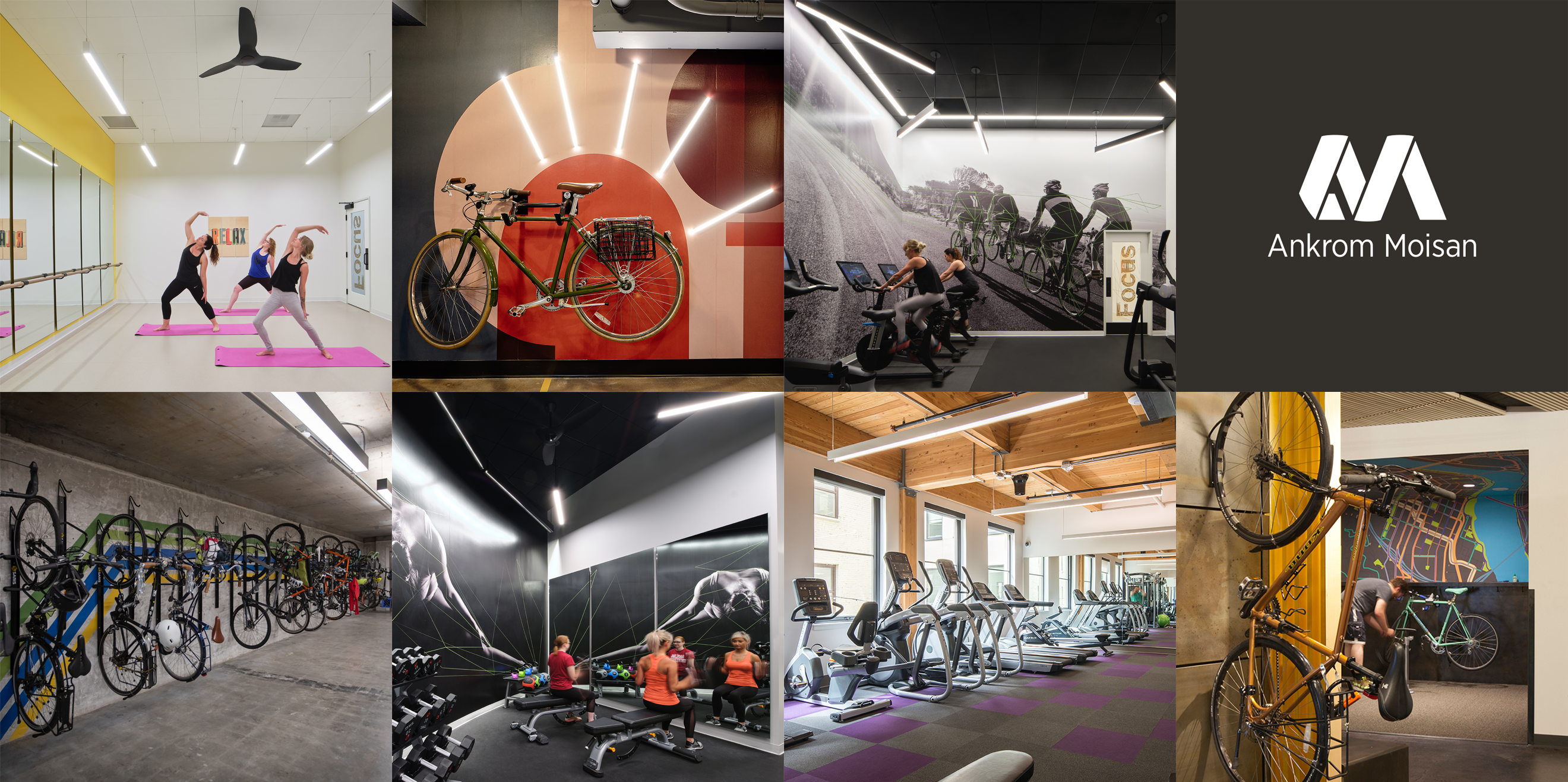 A collage of fitness amenities from AM projects